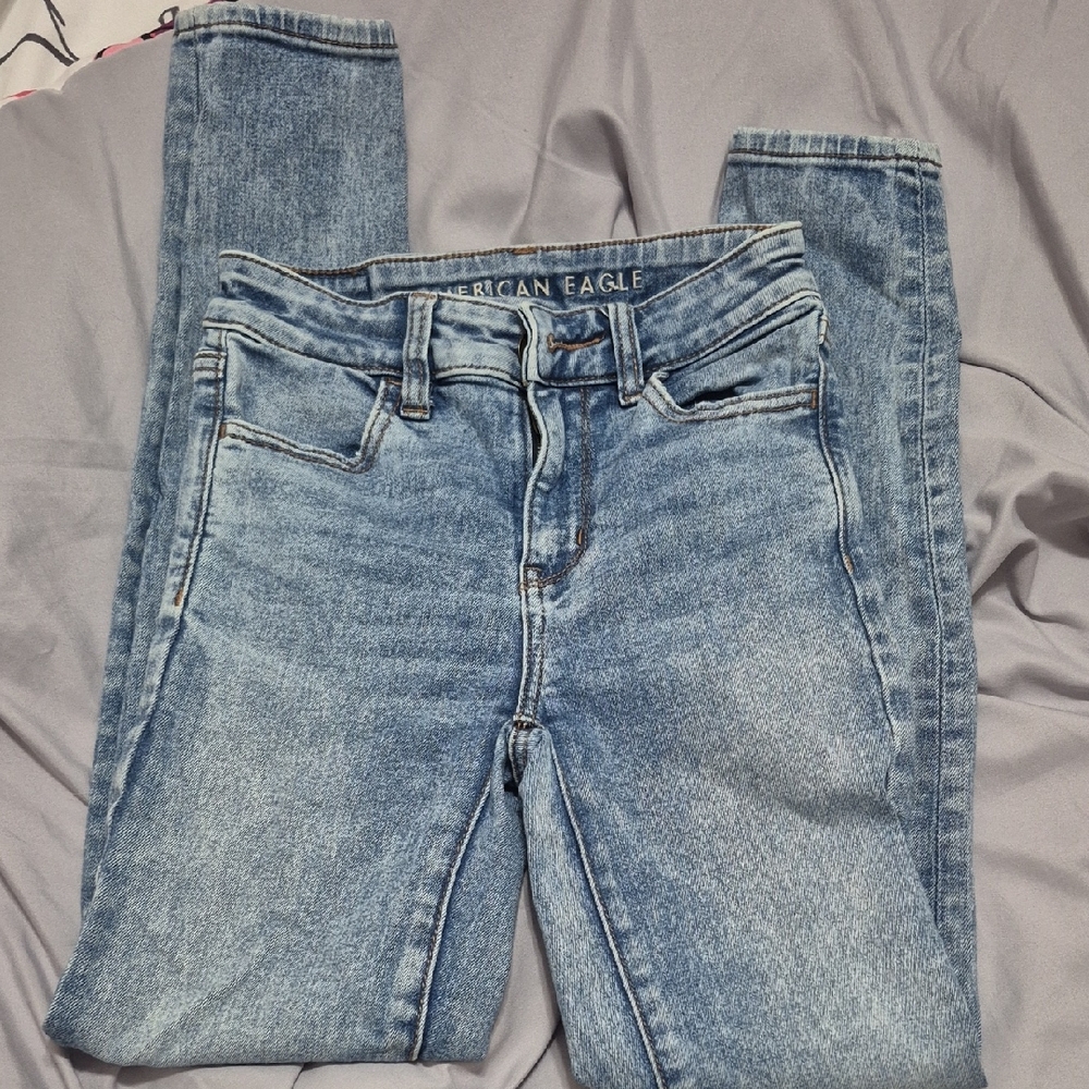 American Eagle Outfitters Women's Light Blue High Rise Jegging Size 00 Short